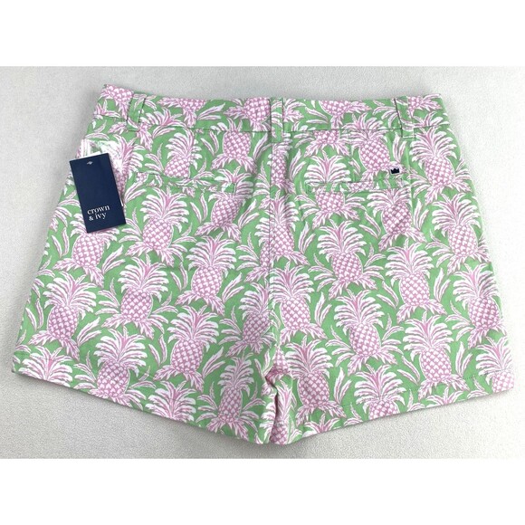 Crown & Ivy Womens Pineapple Print Shorts Size 16 Stretch Twill Side Slits - Picture 5 of 9
